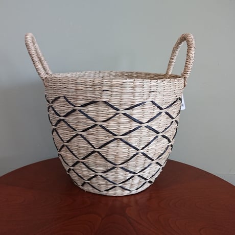 シーグラス(い草)・持ち手付きバスケット　₋新品₋