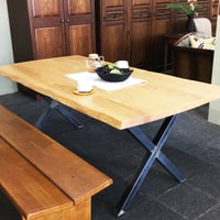 北海道産 タモ無垢材・アイアン脚ダイニングテーブル = 新品 =