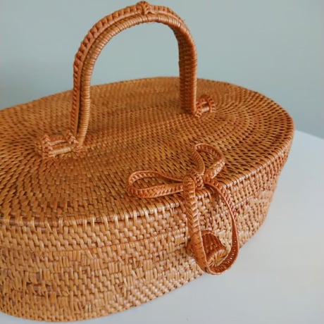 バリ島 【アタ】 楕円バスケット(持ち手付き) - 新品 -
