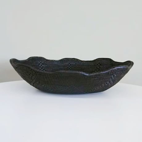 バリ島【アタ】波型トレー(黒) - 新品 -