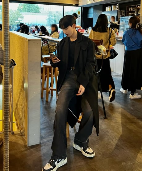 (送料無料)2way High-Neck Black Coat