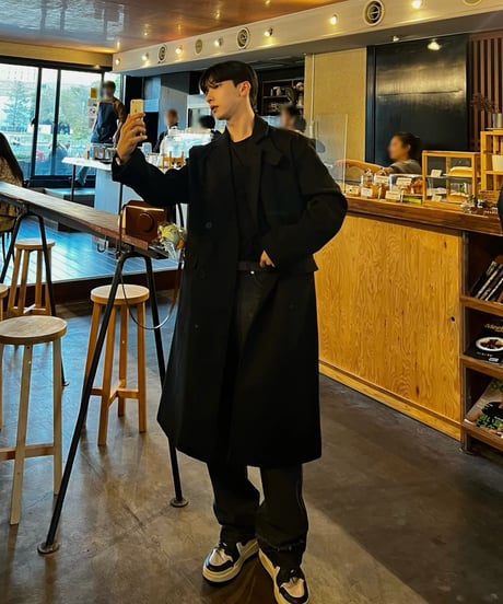 (送料無料)2way High-Neck Black Coat