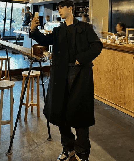(送料無料)2way High-Neck Black Coat