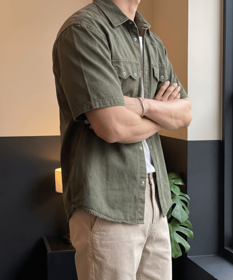 washed open collar shirt