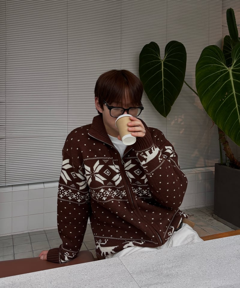 Nordic zipup knit BR | 韓国現地メンズカジュアルAttract Lite