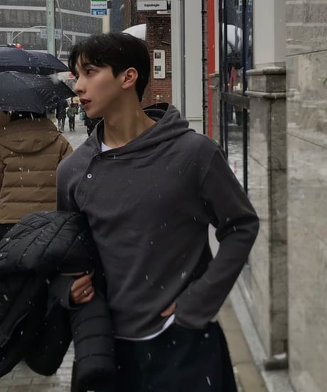(3color)finhole botton hoodie