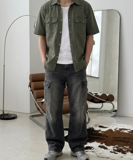 washed open collar shirt