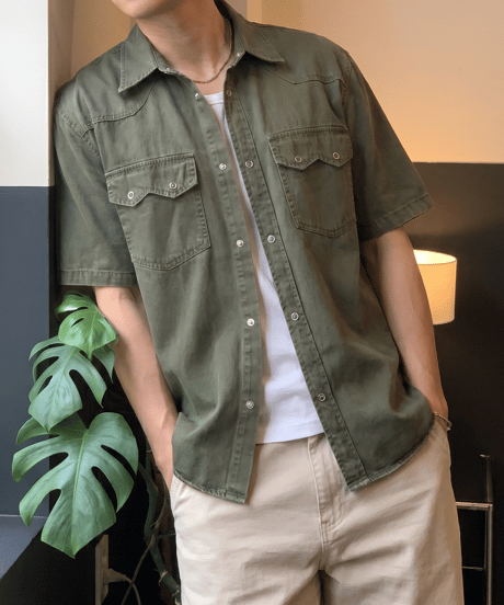 washed open collar shirt