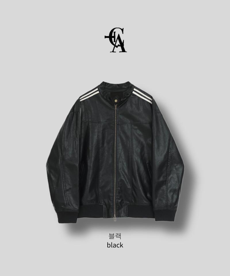 Line leather jacket | 韓国現地メンズカジュアルAttract Lite