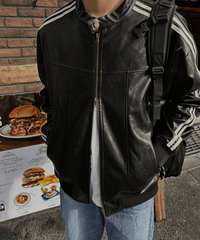 Line leather jacket