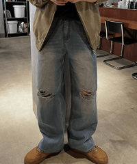 Damage slick denim