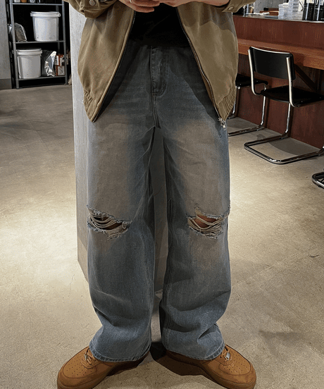 Damage slick denim