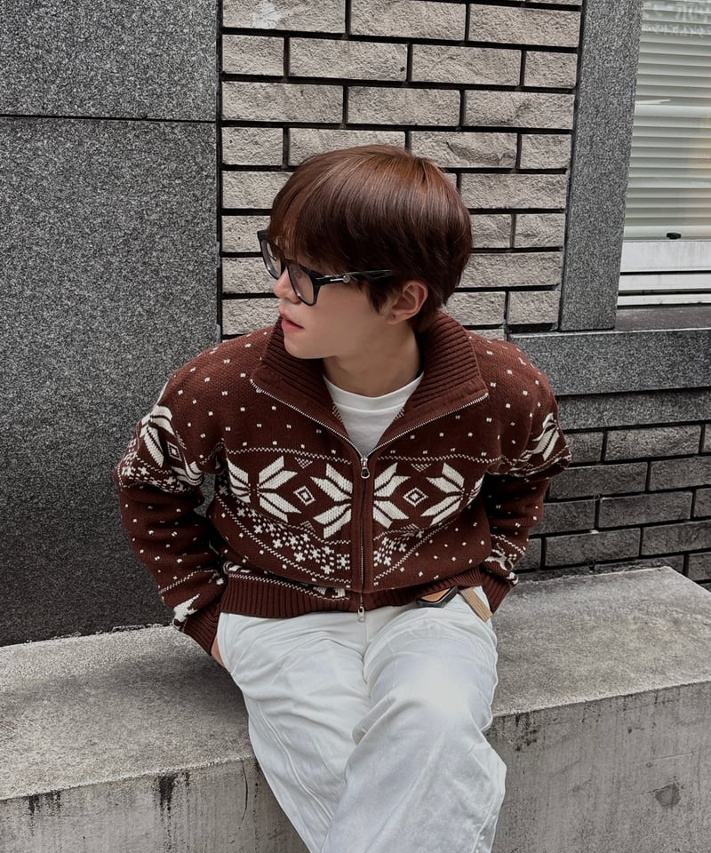 Nordic zipup knit BR | 韓国現地メンズカジュアルAttract Lite