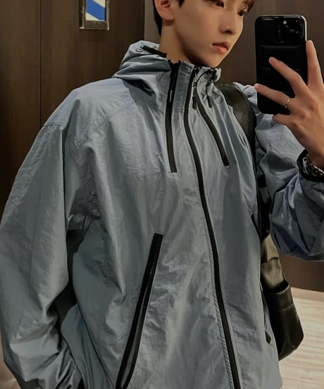 triple zipper nylon hoodie