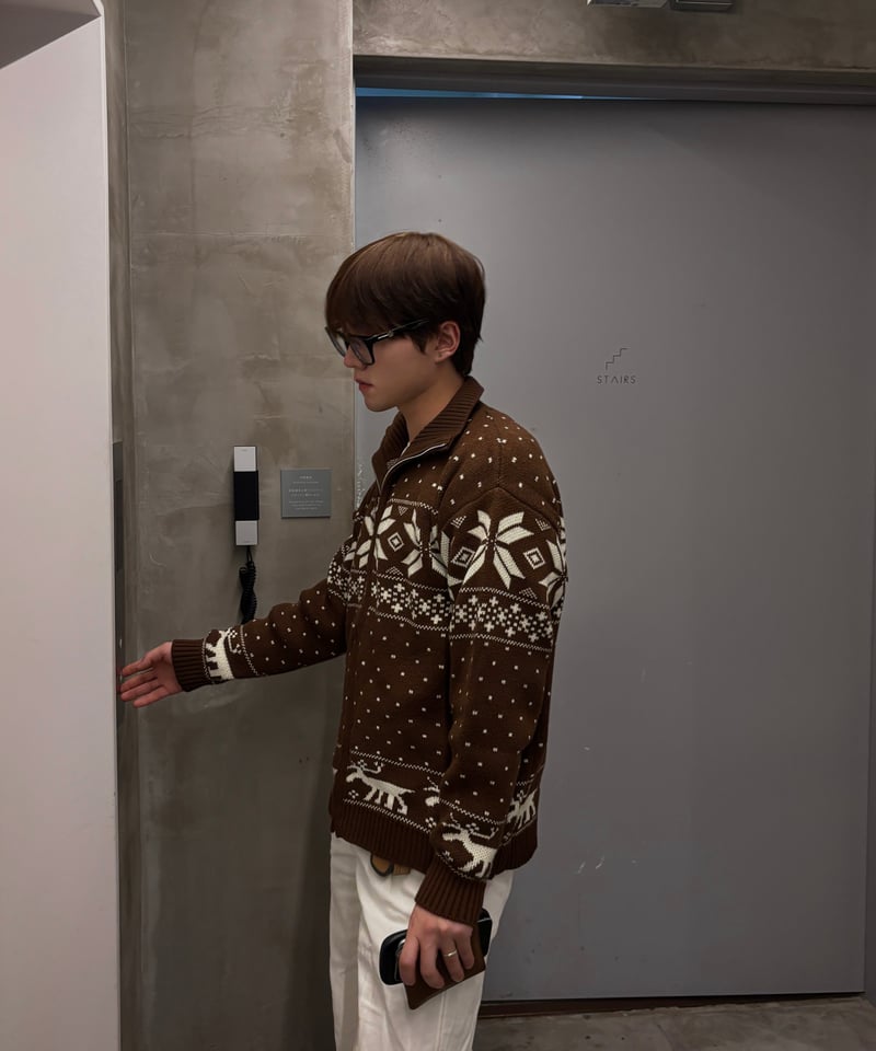 Nordic zipup knit BR | 韓国現地メンズカジュアルAttract Lite