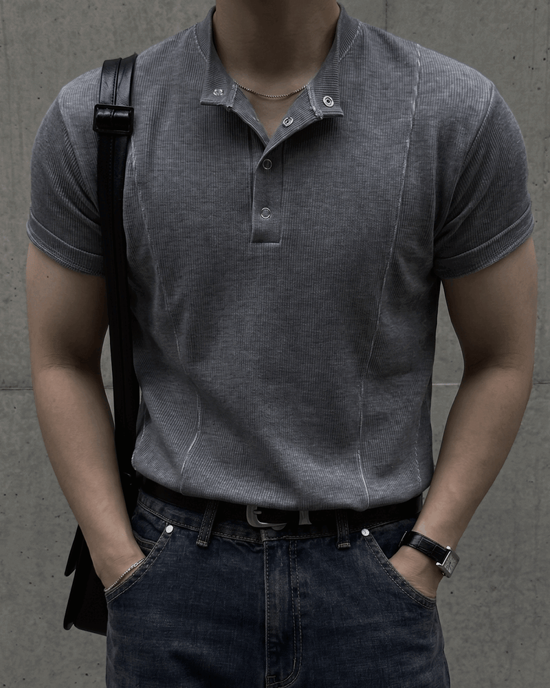 Henley neck stretch T 着用カット