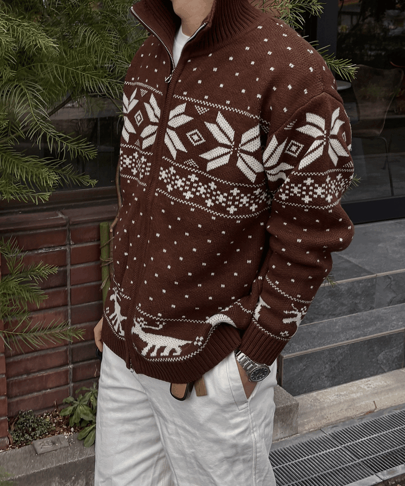 Nordic zipup knit BR | 韓国現地メンズカジュアルAttract Lite