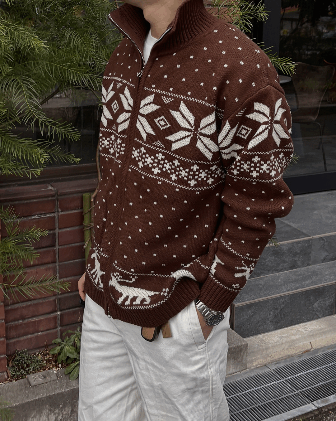 Nordic zipup knit BR | 韓国現地メンズカジュアルAttract Lite