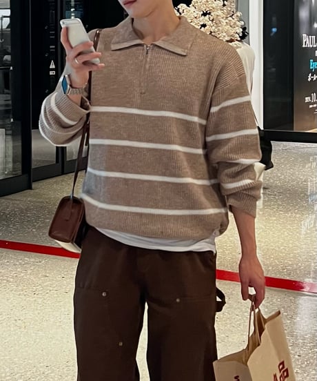 camel harfzip knit