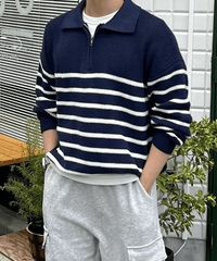 Border harf zip knit