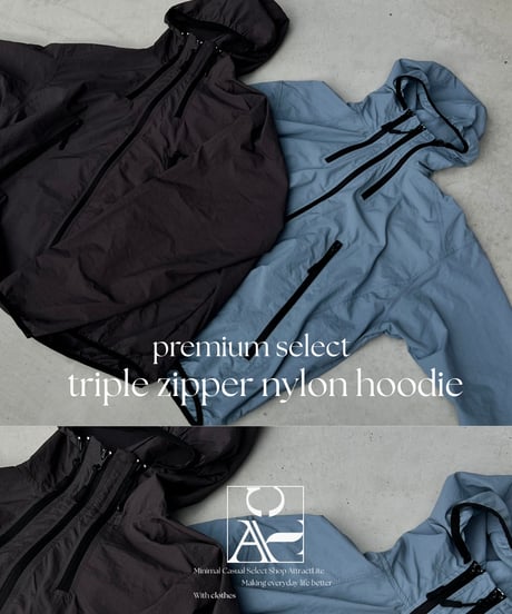 triple zipper nylon hoodie