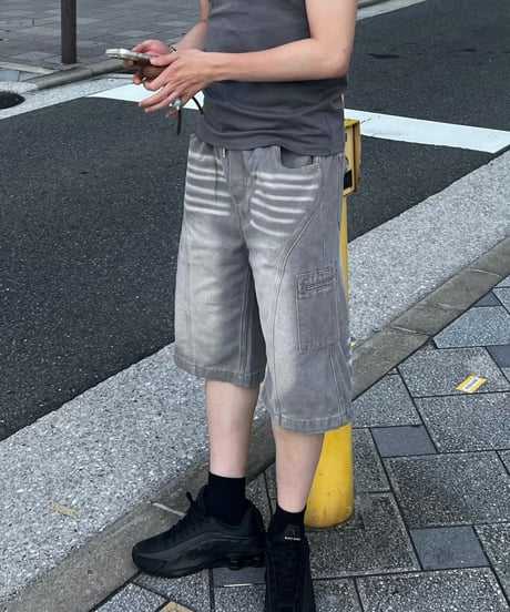 Washed cargo Bermuda denim