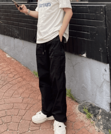 minimal nylon cargo pants