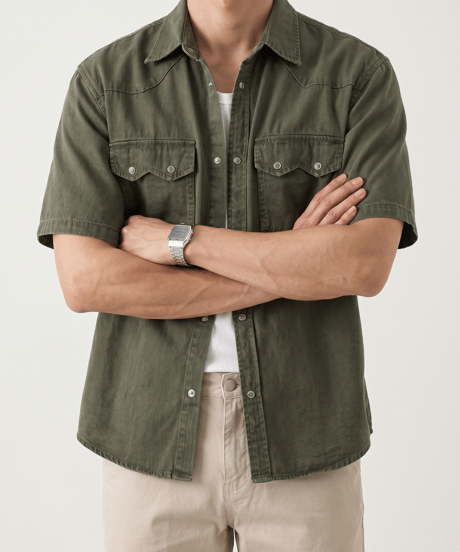 washed open collar shirt