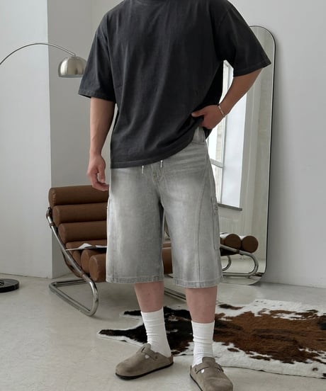 Washed cargo Bermuda denim