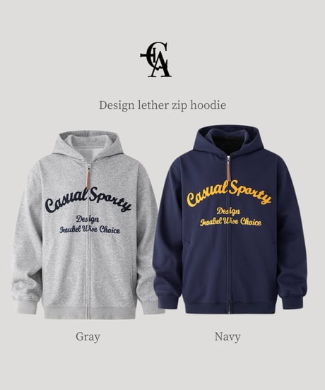 Design lether zip hoodie