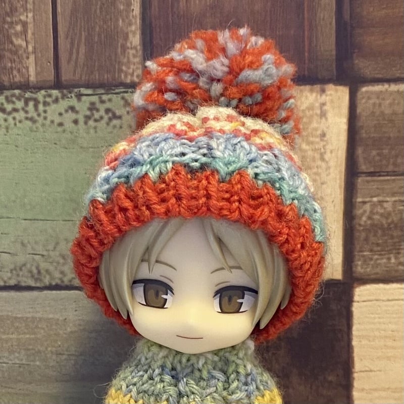 ソックヤーンのニット帽 orange blue 001 | はちるろい堂