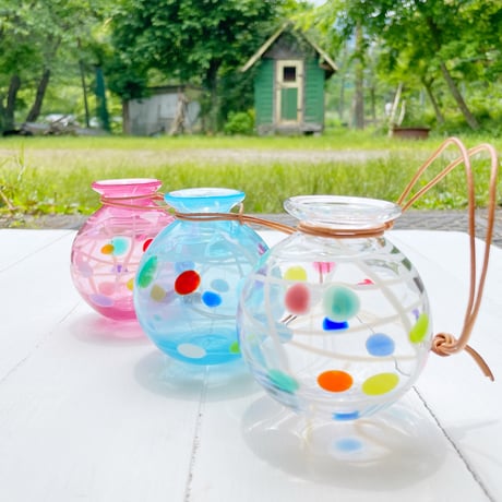 ヨーヨー花入れ　アクア☆ご注文前に在庫があるかメールでお尋ねください