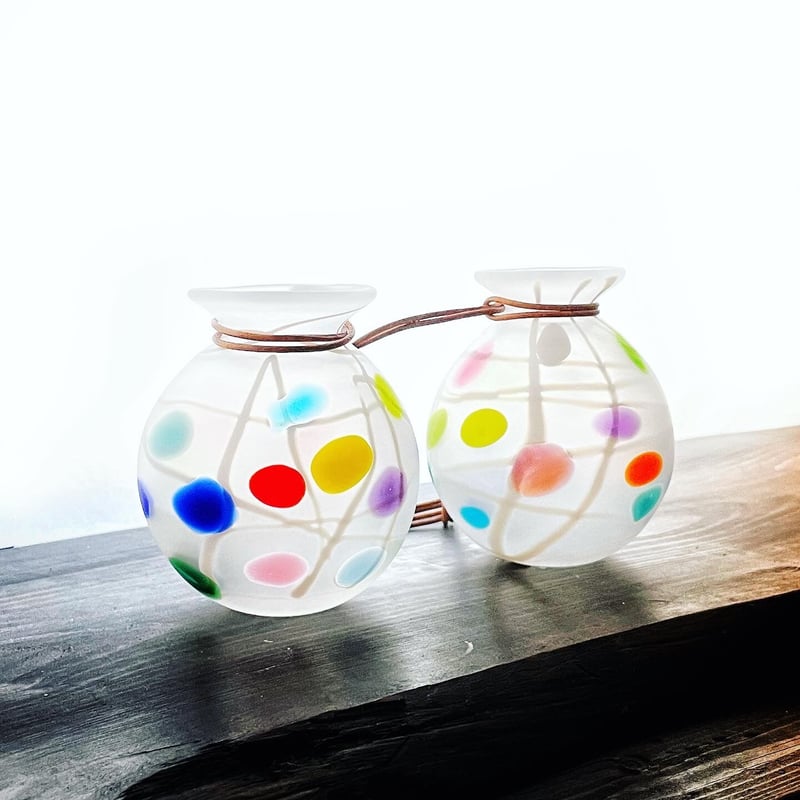 花入　アヴェム工房　1950年代頃　置物　蓋置　茶入れ　ガラス　箱付　Q1759 花入 アヴェム工房 1950年代頃 置物 蓋置 茶入れ ガラス 箱付 Q1759