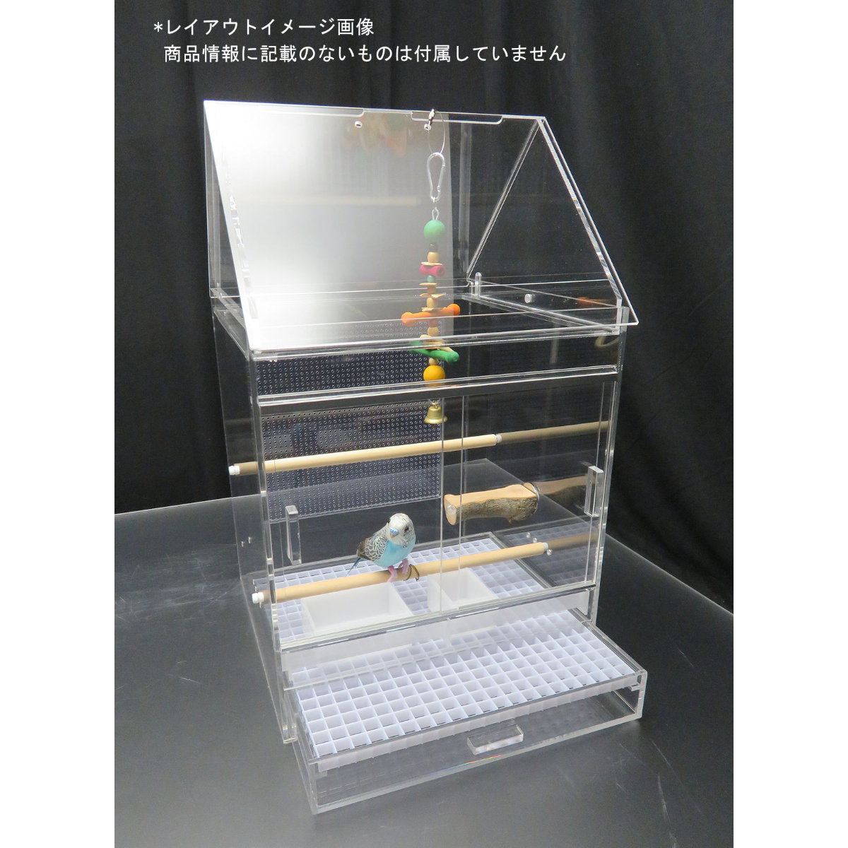 NEOアクリル鳥かご アクリル三角屋根 ルーバースノコ付 35×35×総 NEOアクリル鳥かご アクリル三角屋根 ルーバースノコ付 35×35×総