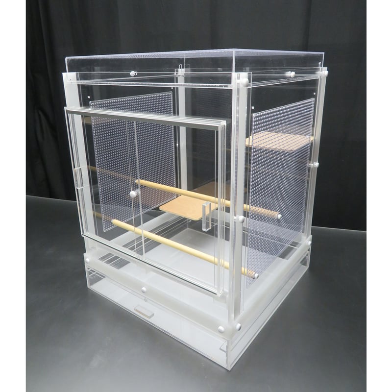 アクリルバードケージ45×45×60 バック木棚付 組み立て式 アクリルバードケージ45×45×60 バック木棚付 組み立て式
