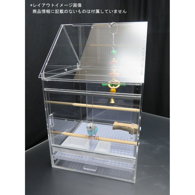 NEOアクリル鳥かご アクリル三角屋根 ルーバースノコ付 35×35×総 NEOアクリル鳥かご アクリル三角屋根 ルーバースノコ付 35×35×総