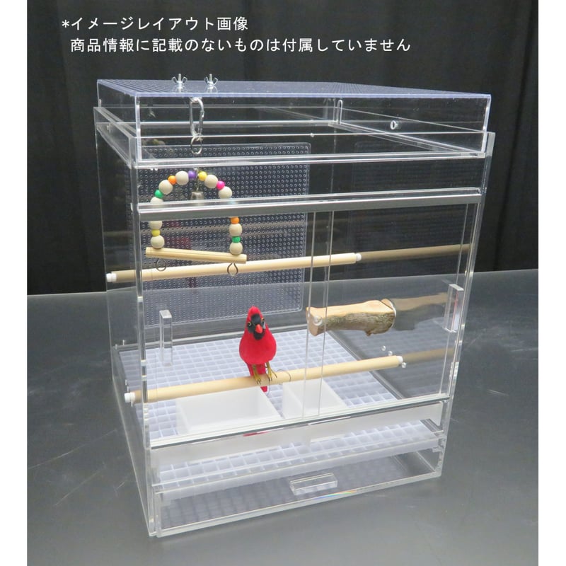 NEOアクリル鳥かご 箱型フタ ルーバースノコ付 35×35×総H43cm NEOアクリル鳥かご 箱型フタ ルーバースノコ付 35×35×総H43cm