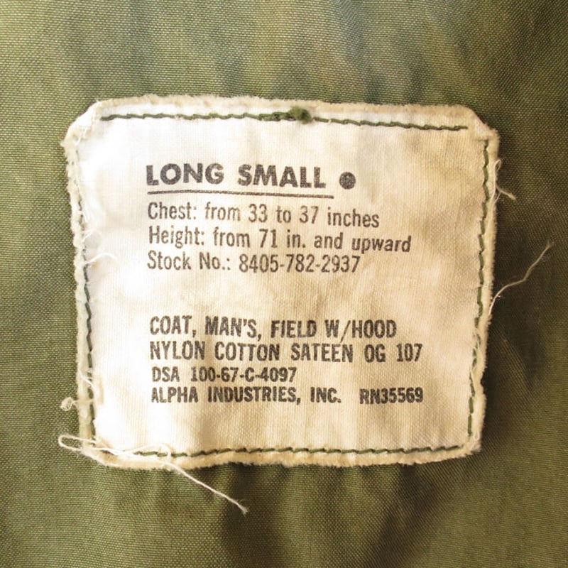 60s M-65 2nd US.ARMY ALPHA社 SMALL LONG 60s M-65 2nd US.ARMY ALPHA社 SMALL LONG 60s M-65 2nd Gen US