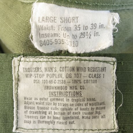 [Damaged] 60s US Army Jungle Fatigue Pants 4th Model Rip-Stop (Large/Short)