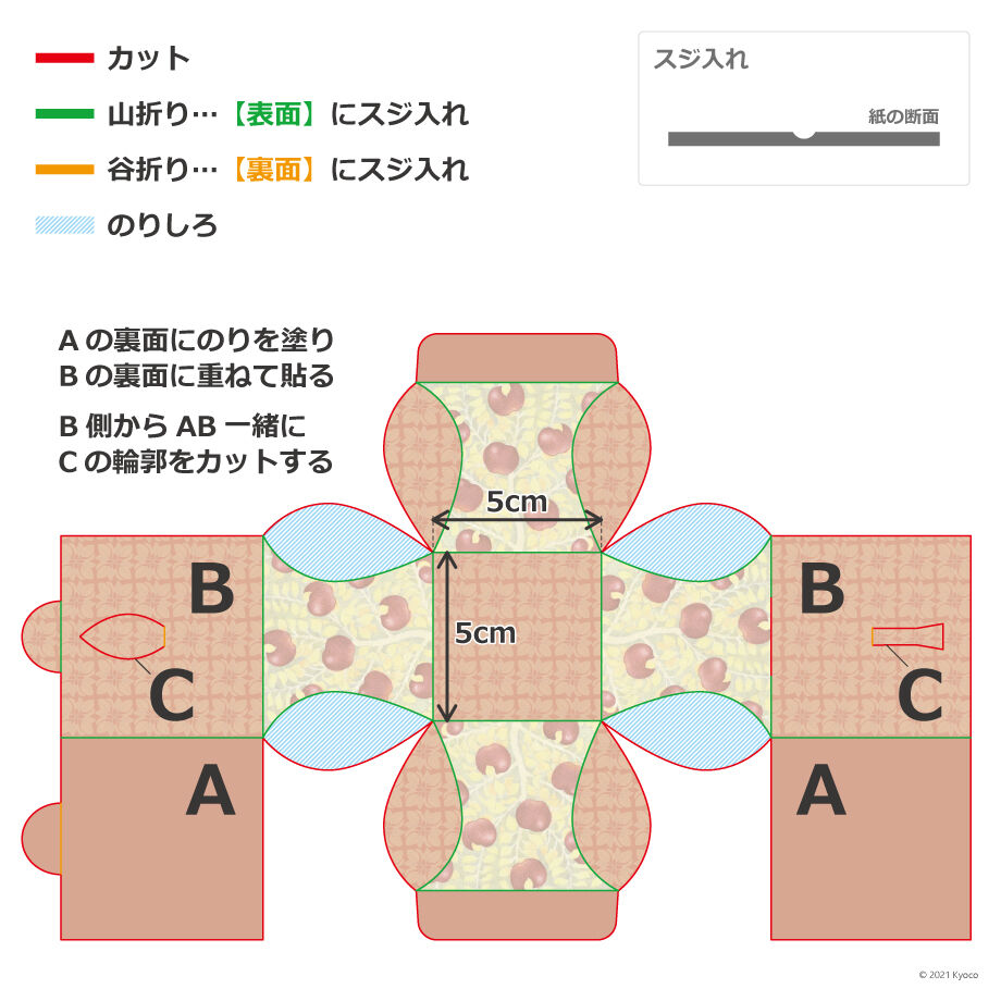 林檎（りんご）」小物ケース展開図 | Kyoco's 展開図