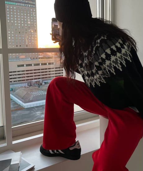 RED FLARE PANTS