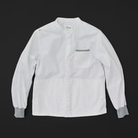 motone ユニセックス　マルチポケットシャツ　白×グレー