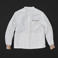motone ユニセックス　マルチポケットシャツ　白×ベージュ