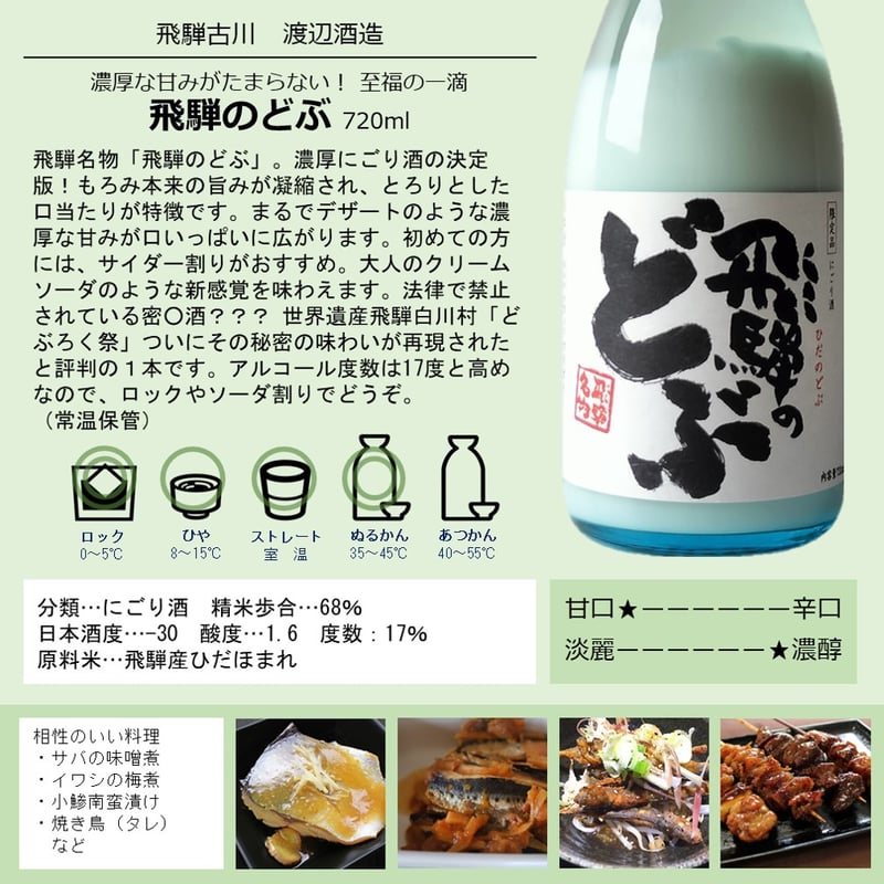 世界遺産ドーンとまとめて！飛騨のどぶ720ml ×6本（送料1050円