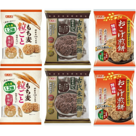 天乃屋 古代米煎餅 10枚×2袋 もち麦粒ごとおせんべい 9枚×2袋 おこげ煎餅醤油味 9枚×2袋