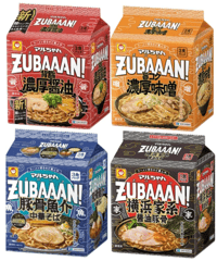 ZUBAAAN! 3食パック 4種アソート （背脂濃厚醤油、旨コク濃厚味噌、横浜家系醤油豚骨、豚骨魚介中華そば 各1個 計4個）