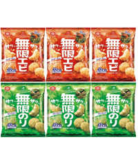 亀田製菓 無限シリーズ 2種アソート (無限エビ,無限のり 各3袋計6袋)