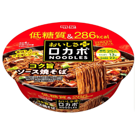 明星 ロカボNOODLES おいしさプラス コク旨ソース焼そば[栄養素バランスヌードル (低糖質、286kcal、たっぷり食物繊維、PFCバランス) ] 89g×12個