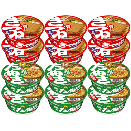 マルちゃん 人気カップ麺2種アソート 赤いきつねうどん、緑のたぬき天そば12個詰め合わせセット