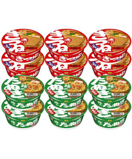 特売　マルちゃん 人気カップ麺2種アソート 赤いきつねうどん、緑のたぬき天そば12個詰め合わせセット